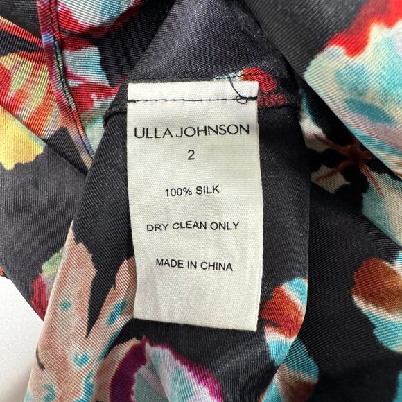 Ulla Johnson Adaleigh One Shoulder Floral Print Silk Top Black Size US 2 - Picture 12 of 12